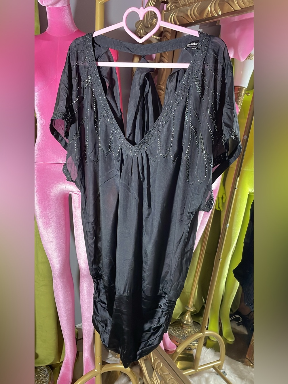 bebe Black V-Neck Embellished Tunic